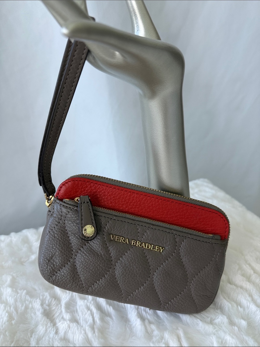 Quilted Sophie Wristlet Colorblock Taupe/Burnt Orange